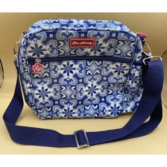 Lou Harvey Multi-Function Lunch Travel Diaper Bag Blue Floral Indigo Pattern - Picture 1 of 10